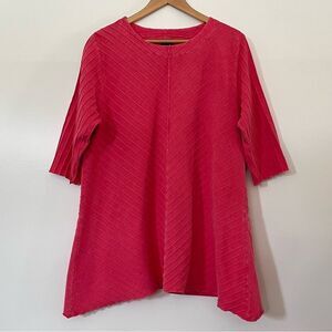 Focus Casual Life Lagenlook Cotton Garment Dyed 3/4 Sleeve Boxy Swing Top Medium